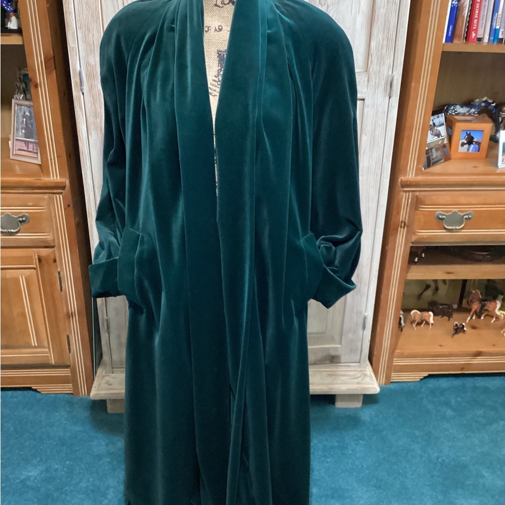 Dark green velvet evening coat
